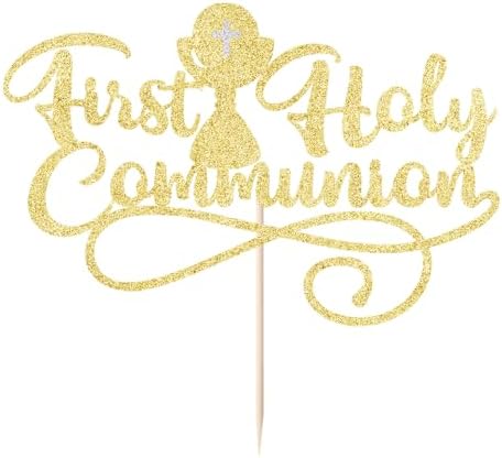 First Communion Cake Topper,God Bless,First Holy Communion Decoration,Featured God Christian Baptism/Confirmation/Baby Shower/Birthday/Sacrament Party Decoration supplies