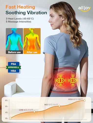 ALLJOY 67" Cordless Heating Pad for Back Pain Relief FSA Eligible HSA, Mothers Day Gifts for Women Mom Men Dad, Portable Lower Back Massager with 3 Heat 5 Vibration, Wireless Heating Pad for Cramps
