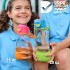 b.box 15oz Sport Spout Kids Water Bottle for School, Sports, Daycare - No-Straw Design for Easy Cleaning - Leakproof - Ergonomic Triangle Grip - Dishwasher Safe, BPA Free, PFAS Free - Lemon Sherbet