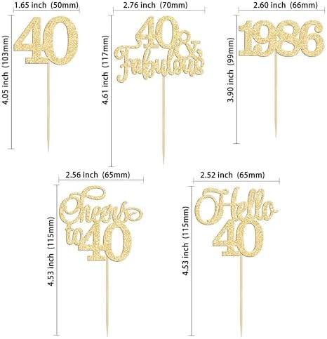 Gyufise 30Pcs 40th Birthday Cupcake Toppers 40 Fabulous Cupcake Picks Cheers to 40 1986 Cake Decorations for Happy 40th Birthday Wedding Anniversary Party Decoration Supplies Gold