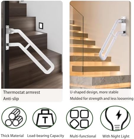Stair Railing Indoor Modern Wall Mount Foldable Handrail Grab Bars for Shower Hand Rail Stair Handle Bar Banister Rail Indoor & Outdoor Steps Corrider Corner Handrail White L29.5''