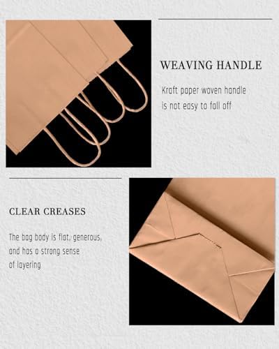 Bakepacker 100-Pack Large Size Gift Paper Bags with Handles Bulk 13"x10.3"x4.6" Brown Party Kraft Shopping Bags