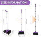 Broom and Dustpan Set with Long Handle, Light Weight Stainless Steel Poles Stand Upright Dustpans with Broom Combo for Home Kitchen Office Pet Dog Hair, 1-Pack (Purple)