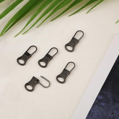 5pcs Zipper Pull Replacement, Detachable Zipper Tab Zipper Pullers Repair Handle Metal Pull Cord Extender Zipper Head Mend Fixer for Clothing Backpack Jackets Pants Boots Luggage(Dark Grey)