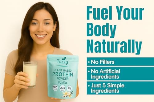 TOZZY Organic Vegan Protein Powder, Vanilla | 16 Servings | 20g Plant-Based Pea Protein | 5 Simple Ingredients | 0g Sugar | Keto | Gluten- & Dairy-Free (1 lb) - Packaging May Vary