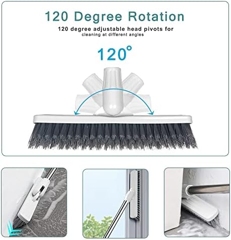 Affogato Floor Scrub Brush Bathroom Long Handle Bathtub Push Broom Shower Tile Grout Scrubber Rotatable Indoor Kitchen Crevice Cleaning Brush for Hard to Reach Areas - White 46.8inches Lengthen