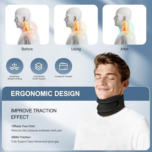 Neck Brace,Support Cervical Collar,Relieve Cervical Pain&Pressure for Men&Women,Skin-Friendly Fabric,Memory Foam Wrapped in Silicone Breathable Hard Frame (Black)