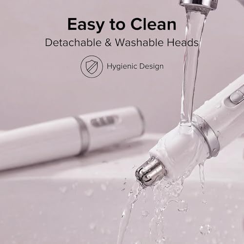 Nose Hair Trimmer for Women Men,Ear and Nose Trimmer for Eyebrow & Facial Hair Removal,Painless Dual Blades, Waterproof, Compact for Travel Nasal Hair Cutter, Battery Not Included,White
