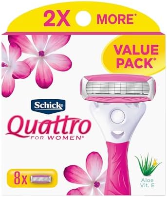 Schick Quattro Womens Razor for Shaving Refllls, Razors for Women Value Pack, Ladies Razors for Legs - 8 Count