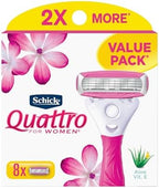 Schick Quattro Womens Razor for Shaving Refllls, Razors for Women Value Pack, Ladies Razors for Legs - 8 Count
