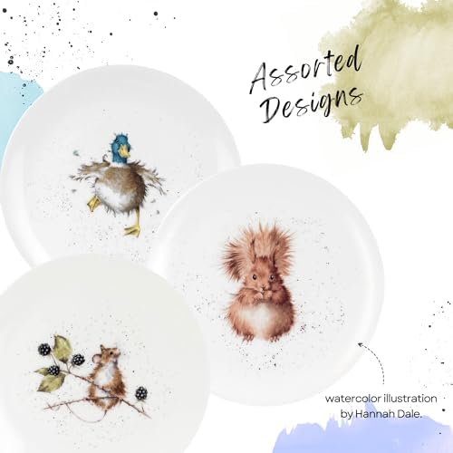 Portmeirion Royal Worcester Wrendale Designs Fine Bone China Coupe Plate, Set of 2-8 Inch Plates with Assorted Animal Designs - Hare, Duck, Hamster, Squirrel - Christmas Tableware for Cozy Dining