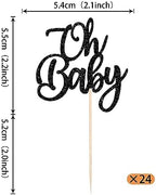 Rsstarxi 24 Pack Oh Baby Cupcake Toppers Glitter Baby Shower Cupcake Decorations Baby Baptism Cupcake Food Toothpicks for Boys Girls Birthday Party Cake Decorations Black