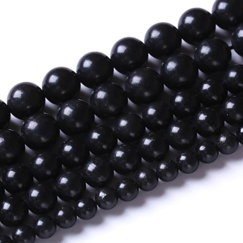 60PCS 6mm Natural Shungite Black Stone Beads for Jewelry Making Round Loose Beads DIY Bracelets Necklaces Energy Crystal Healing (Shungite Beads, 6mm)