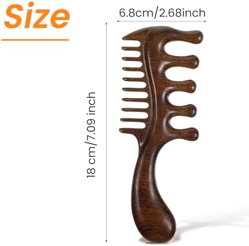 Wooden Scalp Massager Comb, Natural Sandalwood Wide Tooth with Handle for Men Women Elderly Hair Growth, Scalp Care Stress Relief Detangling Tool for All Hair Types