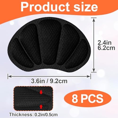 Joez Wonderful 4 Pairs Kids Heel Pads for Shoes Too Big, Self-Adhesive Grips Liner for Loose Shoe, Non Slip Soft Shoe Filler Inserts Cushion for Toddlers Girls Boys (Black)
