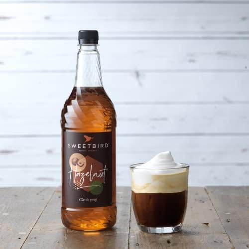 Sweetbird Hazelnut Flavored Syrup – 1 Liter (Vegan, GMO Free, All Natural)