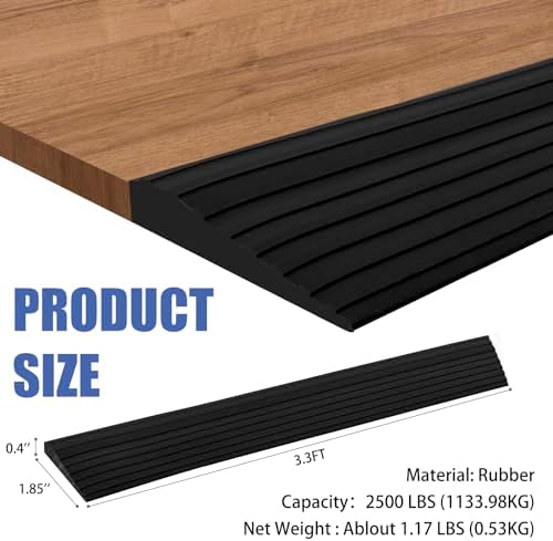 Threshold Ramps for Doorways, 0.4" Rise Rubber Door Threshold Ramp Self-Adhesive Ramps, is Adjustable and Cuttable for Sweeper Wheelchair Stroller Scooter Reducer Ramp (Black, 2/5"height - 3.3Ft Long)
