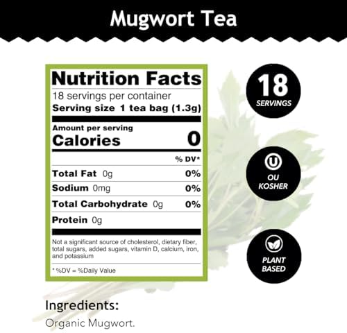 Organic Mugwort Tea, 18 Bleach-Free Tea Bags – Organic Tea Improves Digestion, and Acts as an Emotional Relaxant, No GMOs