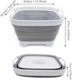 SAMMART 10L (2.64 gallon) Collapsible Dishpan with Draining Plug - Foldable Washing Basin - Portable Dish Washing Tub - Space Saving Kitchen Storage Tray (1, White/Grey)