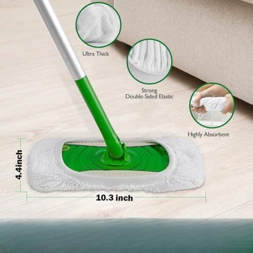 Microfiber Mop Pads - 4 Pack Reusable Washable Refills for Wet & Dry Floor Cleaning - Fits Most Standard Mops - White Household Cleaning Pads