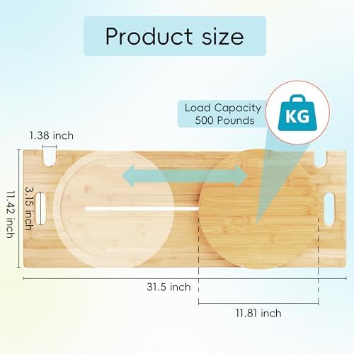 Slide Transfer Board, Wooden Slide Board with Track Pulley Turntable, Holds up to 500 Pounds, Senior and Handicap Move Assist and Slide Transfers, 2 Handles, 2 Fixed Holes, 2 Anti-Slip Stickers