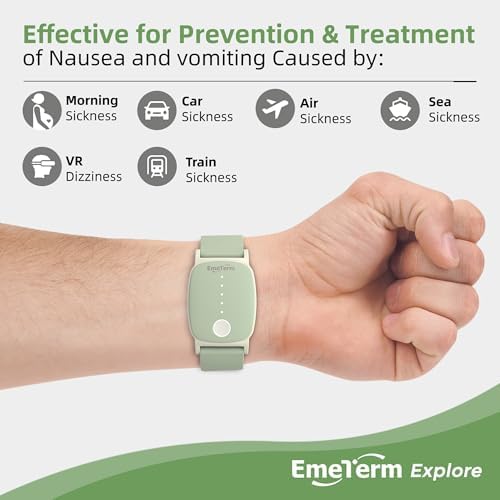 EmeTerm Explore Classic FDA-Cleared Anti-Nausea Wristband IP67 Waterproof Morning Motion Sickness Relief Band Rechargeable Classic Strap Design Drug Free Non-drowsy Without Side Effects Mint Green