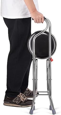 AW Lightweight Folding Walking Cane Stick with Seat Four Legged Portable Travel Hiking Chair Stool Eldely Care Aid