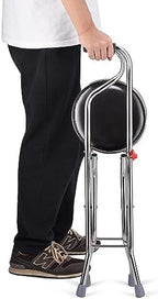 AW Lightweight Folding Walking Cane Stick with Seat Four Legged Portable Travel Hiking Chair Stool Eldely Care Aid