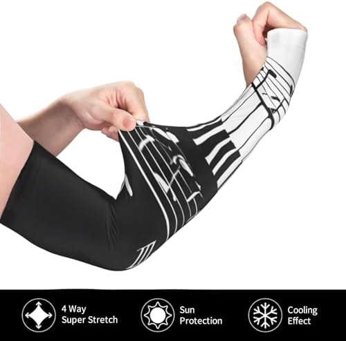 (Black White Music Note) Cooling Arm Sleeves with Thumb Hole Outdoor Gardening Sun Sleeves for Men Women