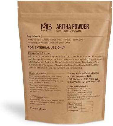 MB Herbals Aritha Powder 8 oz | 227G | 100% Pure & Organically Grown (Wild-crafted) Soap Nut Powder | Natural Hair Shampoo & Conditioner | Sapindus mukorossi