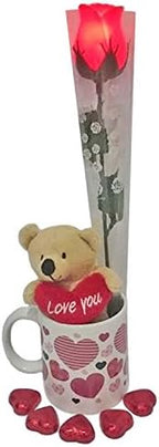 Mother's Day Gift Set with Heart Chocolates, Mug and Teddy Bear and Light Up Rose
