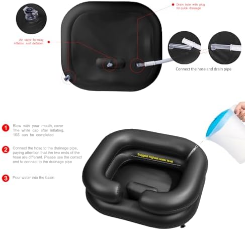 Inflatable Shampoo Basin for Bedridden and Disabled,Portable Shampoo Bowl for Injured, Hair washing Basin for Childred,pregnant woman,Easy Hair Washing at Home (Black)