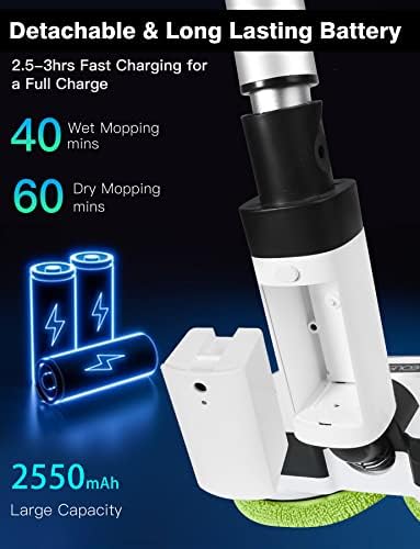 Cordless Electric Mop, Floor Cleaner with LED Headlight & Water Sprayer, Up to 60 Mins Detachable Battery, Dual-Motor Powerful Spin Mop, 300ML Water Tank for Multi-Surface, Self-Propelled