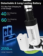 Cordless Electric Mop, Floor Cleaner with LED Headlight & Water Sprayer, Up to 60 Mins Detachable Battery, Dual-Motor Powerful Spin Mop, 300ML Water Tank for Multi-Surface, Self-Propelled