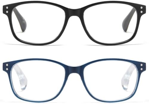 Progressive Multifocus Reading Glasses for Men Women Blue Light Readers Spring Hinge No-Line Near Range 2-Pack PT2013