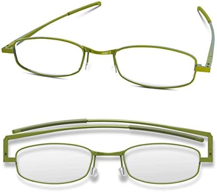 IF Compact Lenses Readers Slim Flat-Folding Unisex Reading Glasses - Olive,+1.5"