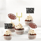 Ercadio 30Pcs Rugby Birthday Cupcake Toppers Glitter Sport American Football Cake Picks Decorations for Rugby Sports Theme Baby Shower Kids Birthday Supplies