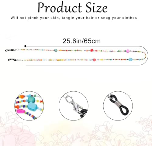 Eyeglass Chain, Colorful Bead Women’s Eyeglass Chain, Mask Lanyard, Beaded Eye Glasses Strap Holders Around Neck For Women, Reading glass Necklace Lanyard (Rainbow Beads)