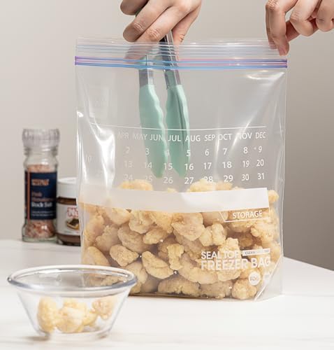 Freezer Gallon Double Zipper Food Storage Bags, 250 Count, 3 Mil, Clear with Write-On Calendar, BPA-Free, Commercial Use, Bulk Packaging