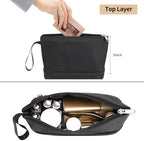Ethereal Small Makeup Bag, 2 Layers Travel Makeup Bag with Makeup Brush Holder, Cosmetic Bag Black Make up Pouch for Women/Girls