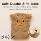 A2Z Highland Cattle Hot Water Bottle 1 Litre Capacity 3D Animal Plush Cover Heat Therapy for Pain Relief & Bedtime Comfort
