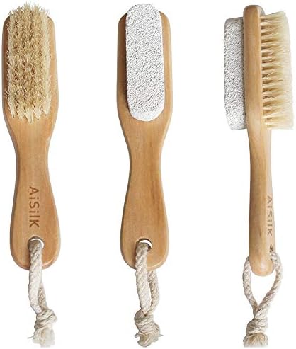 Natural Soft Bristle Foot Brush and Pumice Stone Combo with Wooden Handle, Exfoliator Pedicures Calluses Dead Dry Skin Remover Scrubber Scrub Brush for Shower Massage SPA Sauna