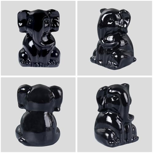 2 Inch Crystal Elephant Decor Statues, Black Obsidian Cute Sitting Elephant Figurines, Reiki Healing Crystal Carved Animal Statues, Home Office Desk Hand Carved Decor Gifts for Women