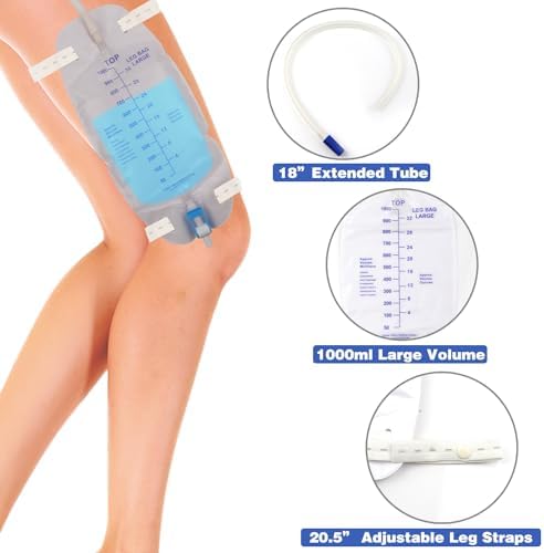 3 Pack Catheter Bags, Premium Easy-Tap Leg Bag Urinary Drainage Bag, 32 Oz with 3 18” Tubing, Anti-Reflux Valve, with Cloth Straps to Attach to Your Foot, Advanced Flip Drain for EZ Disposal