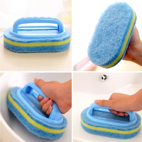 Cleaning Brush for Bathroom Kitchen Bathtub Toilet Cleaner Multi Function Handheld Cleaning Sponge Brush with Ergonomic Handle, Pink, 1PC