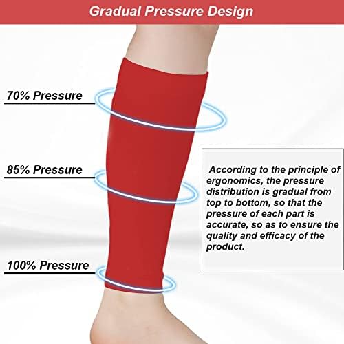 Calf Compression Sleeves for Men & Women (20-30mmhg) - Leg Compression Sleeve for Running, Cycling, Shin Splints Support, Relieve Legs Pain, Travel (One Pair)(Red,Medium)
