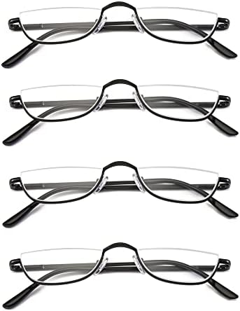 Half Frame Reading Glasses, Half Metal Moon Readers for Women Men 4 Pairs 2.50