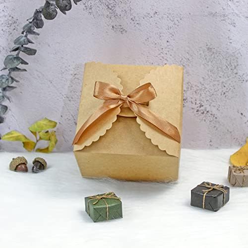 WEWILUCK Brown Box for Presents, 10 Pack Small Empty Kraft Paper Gift Boxes with Ribbon For Packaging Candy, Cookie, Chocolate, Craft, Candle, Small Gifts, 4.75” x 4.75” x 3.53”