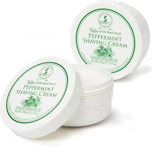 Taylor of Old Bond Street Peppermint Fragrance Shaving Cream Bowl 150g (2-Pack) – Rich Lather for Traditional Shaving