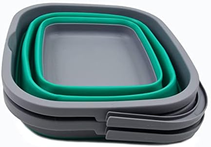 SAMMART 10L (2.6 Gallon) Collapsible Rectangular Handy Bucket (Dark Grey/Bluish-Green (Set of 2))